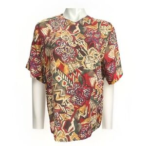 Argenti Size 10‎ Vintage Silk Blouse Abstract Floral Geometric Winter Colors